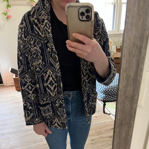 Denim & Supply Ralph Lauren Blue, Black, and Tan Buttoned Blazer - Picture 2 of 7